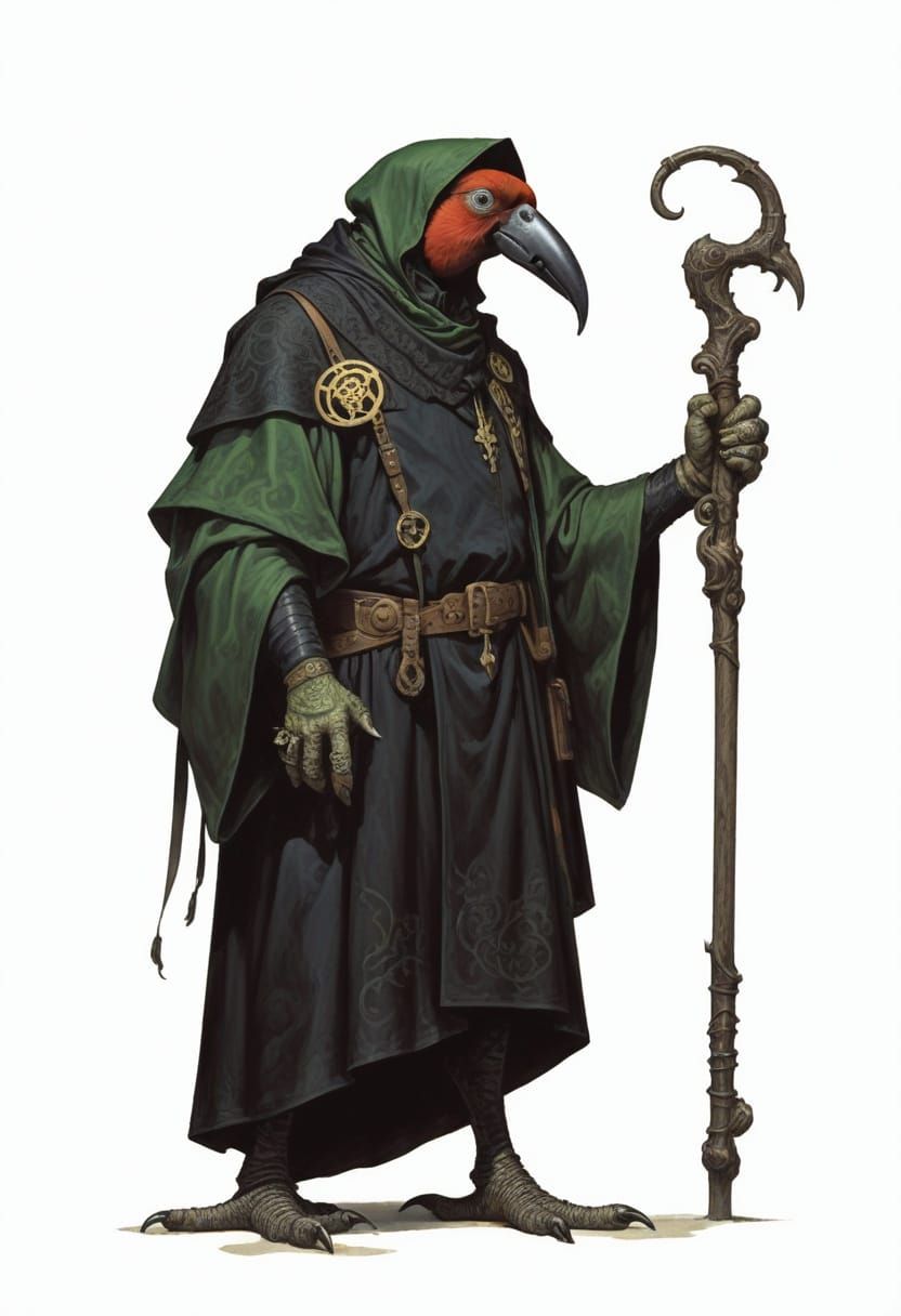 Colorful Cultist Parrot Character Illustration in 18th Centu...