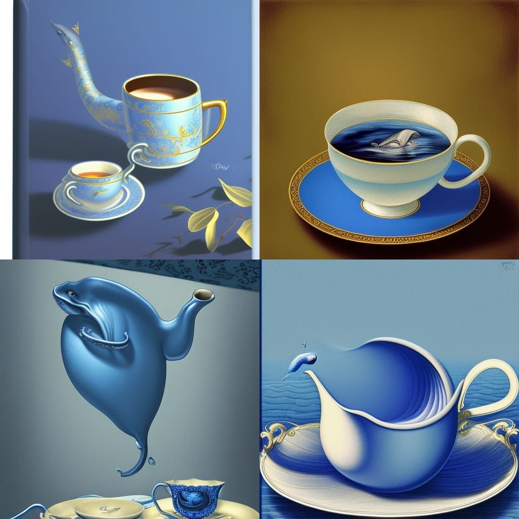 Blue Whale in Teacup: Baroque Storybook Illustration