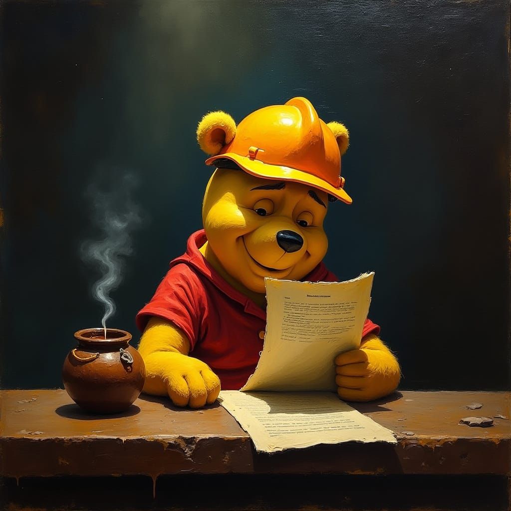 Winnie the Pooh Construction Worker Stressed at Bar