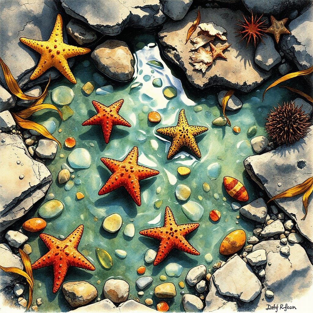 Whimsical Oceanic Wonders: Starfish and Sea Urchins