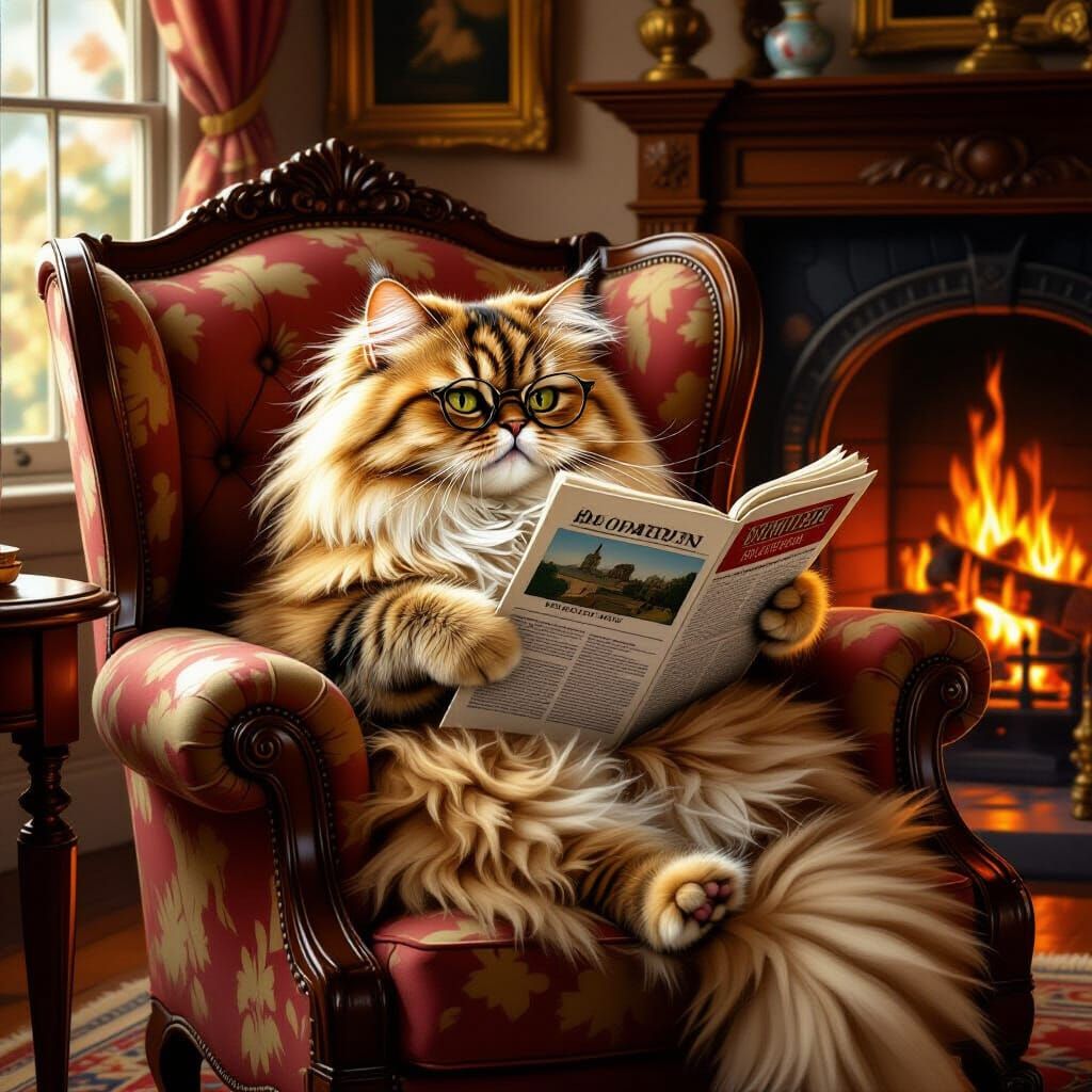 Persian Cat Boomer Relaxing in Vintage Style