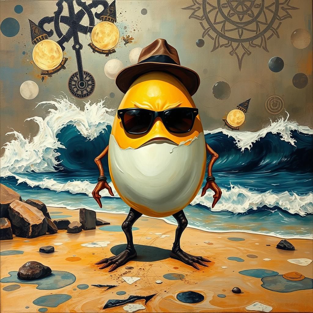 Angry Egg on Vacation in Impasto Heavy Metal Style