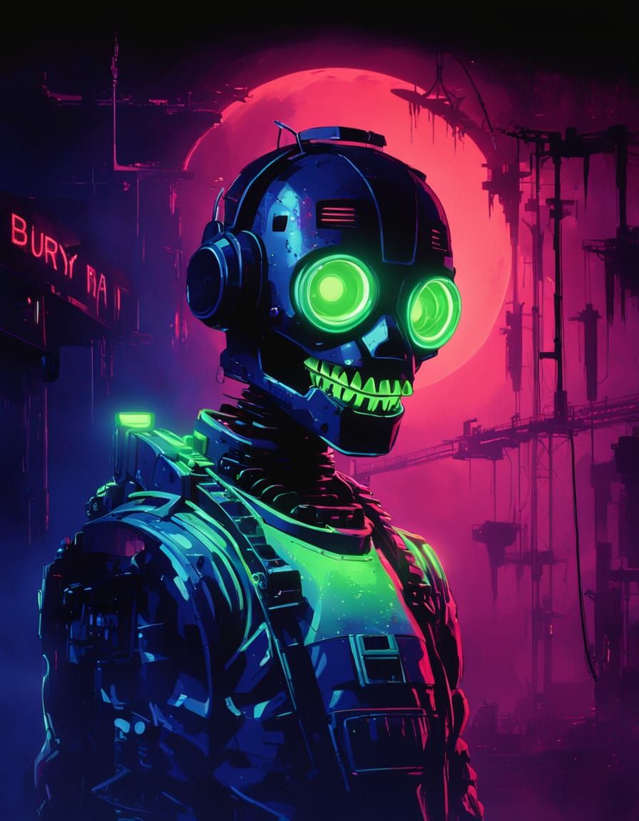 Futuristic Abandoned Amusement Park at Dusk in Neon Glare