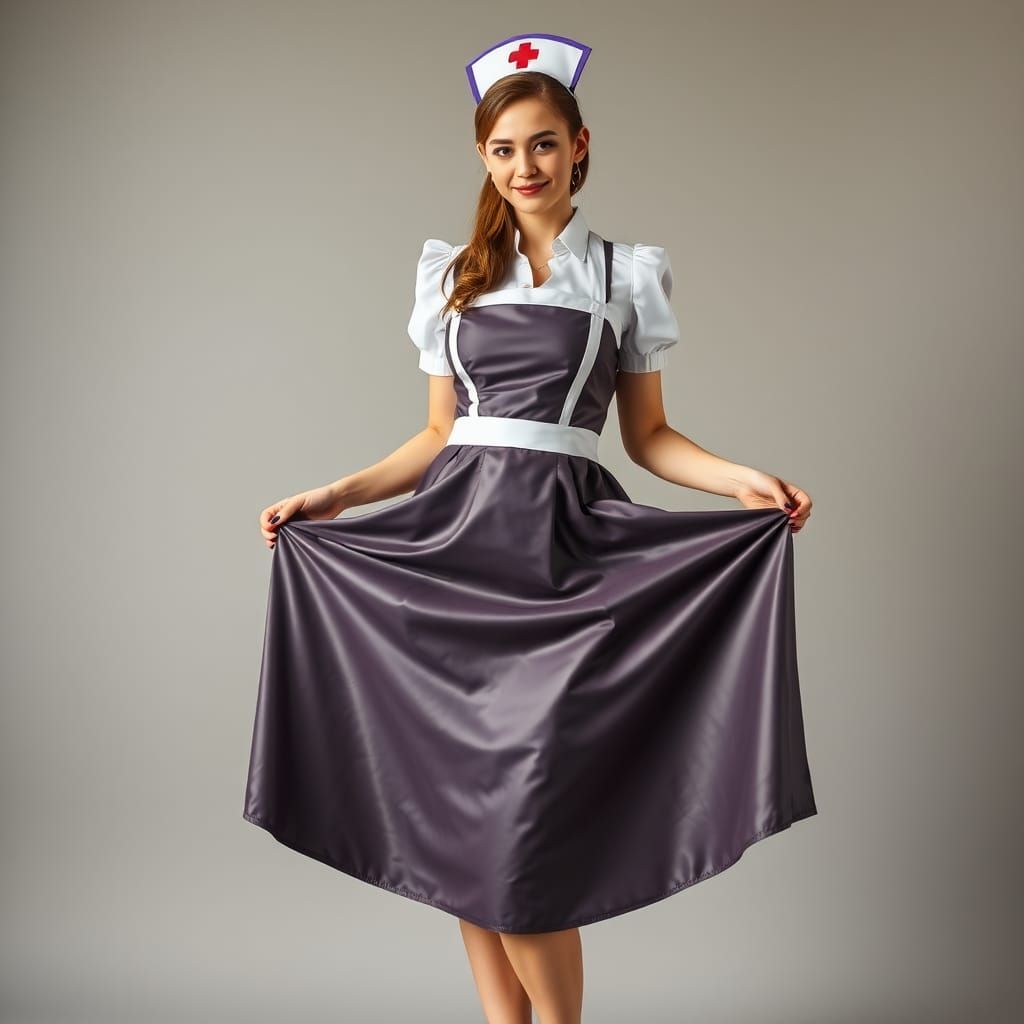 Woman in Latex Nurse Maid Outfit