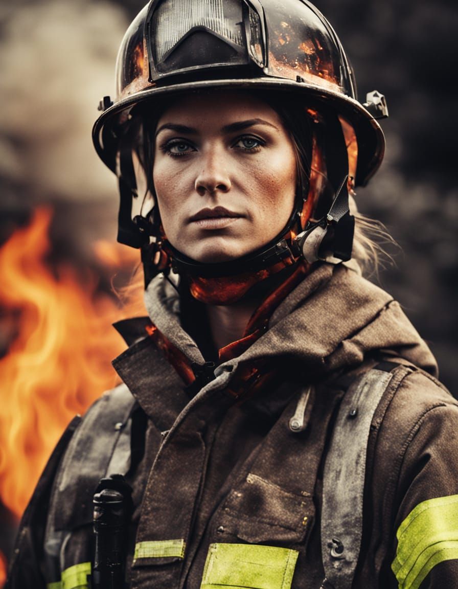 Brave Female Firefighter in Action