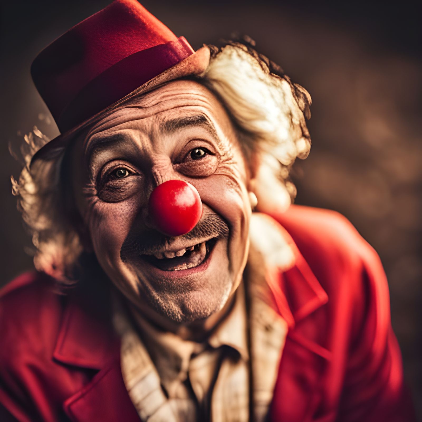 Funny Circus Clown Laughing Portrait, Cinematic Photography
