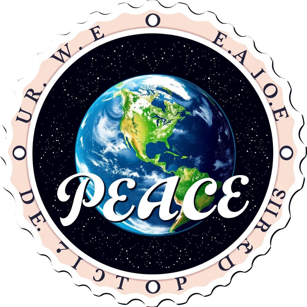 Earth Postage Stamp with PEACE in Vector Style