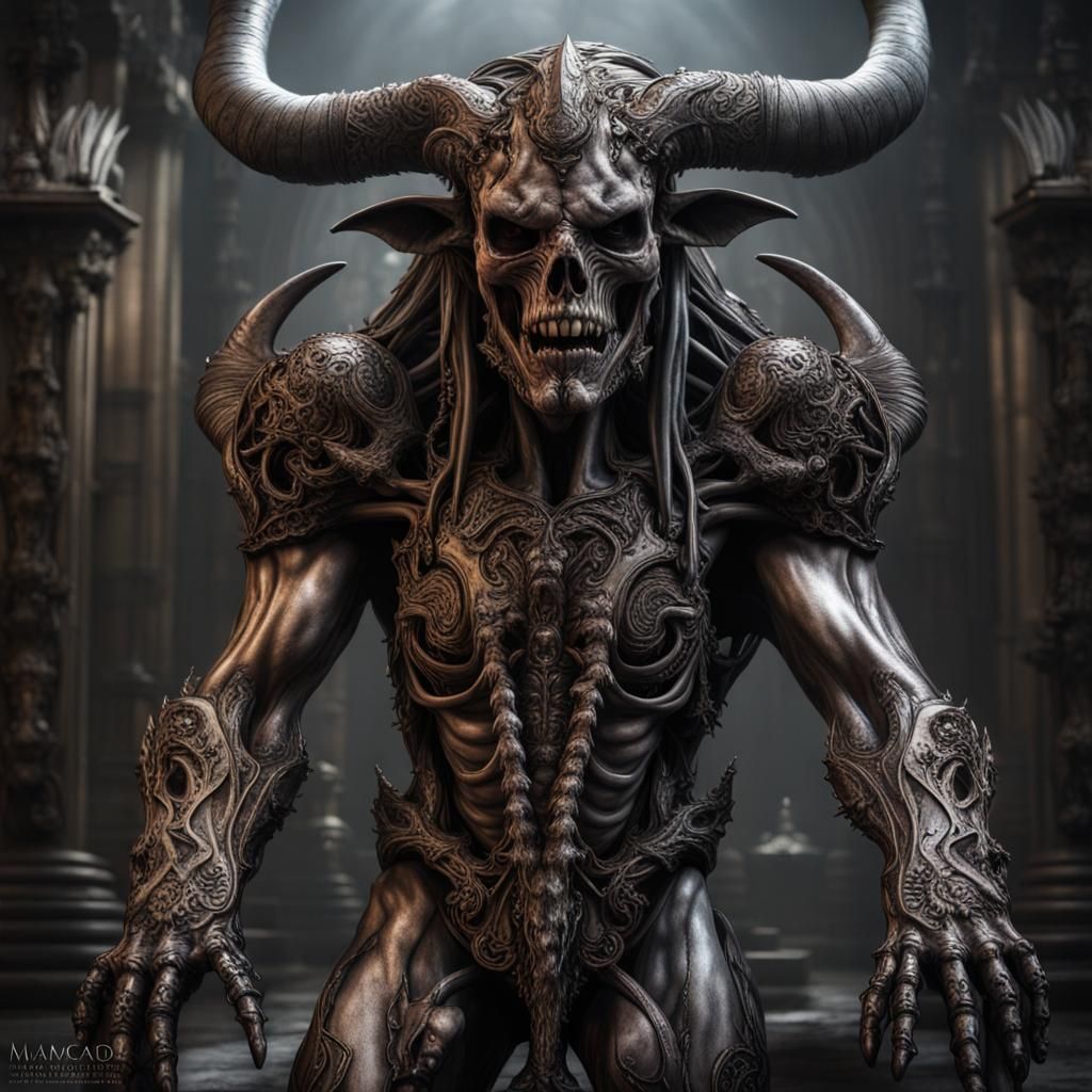 Undead Zombie Minotaur Hybrid in Steampunk Gothic Style