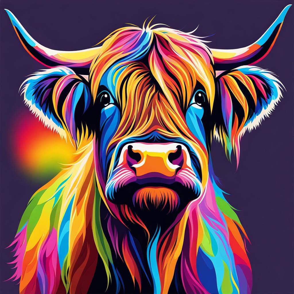 Colorful Abstract Highland Cow Portrait