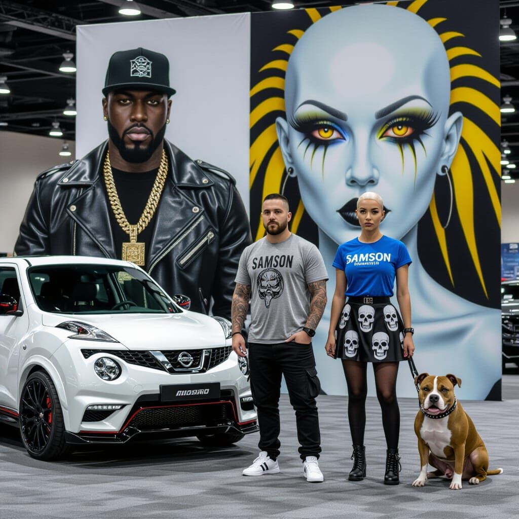 Hyper-Realistic Car Show Scene with Gangsters and Demonic Fi...