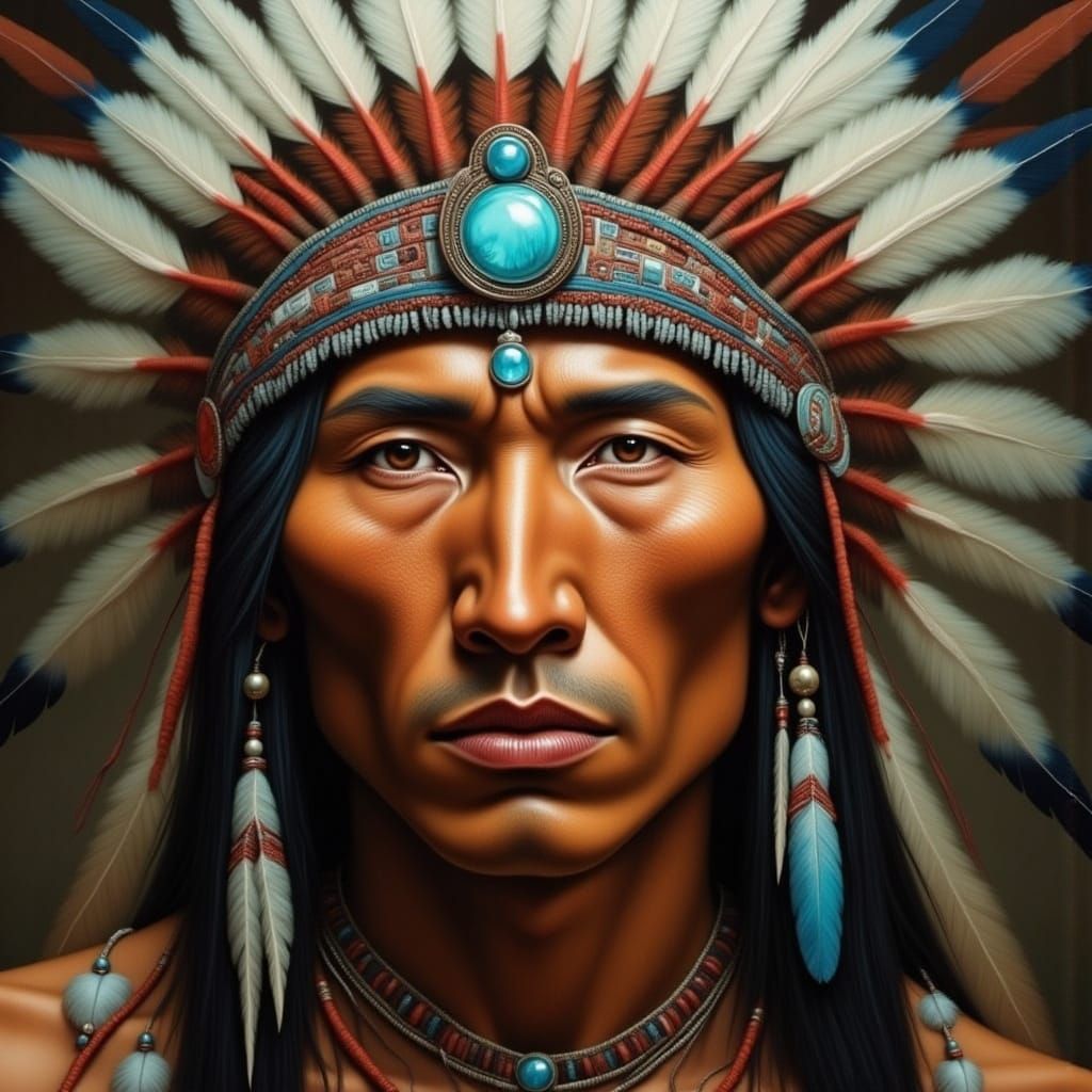 Native American Face with Feathered Headdress