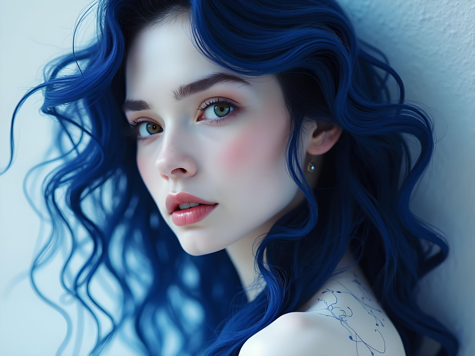 Albino Woman Bathing in Alcohol Ink Impressionism