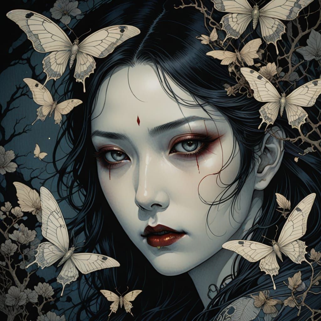 Vampire and Fairies Intertwined: Dark Fantasy Illustration