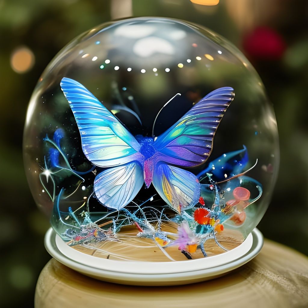 Butterfly Snowglobe: Hyperdetailed Gouache Illustration