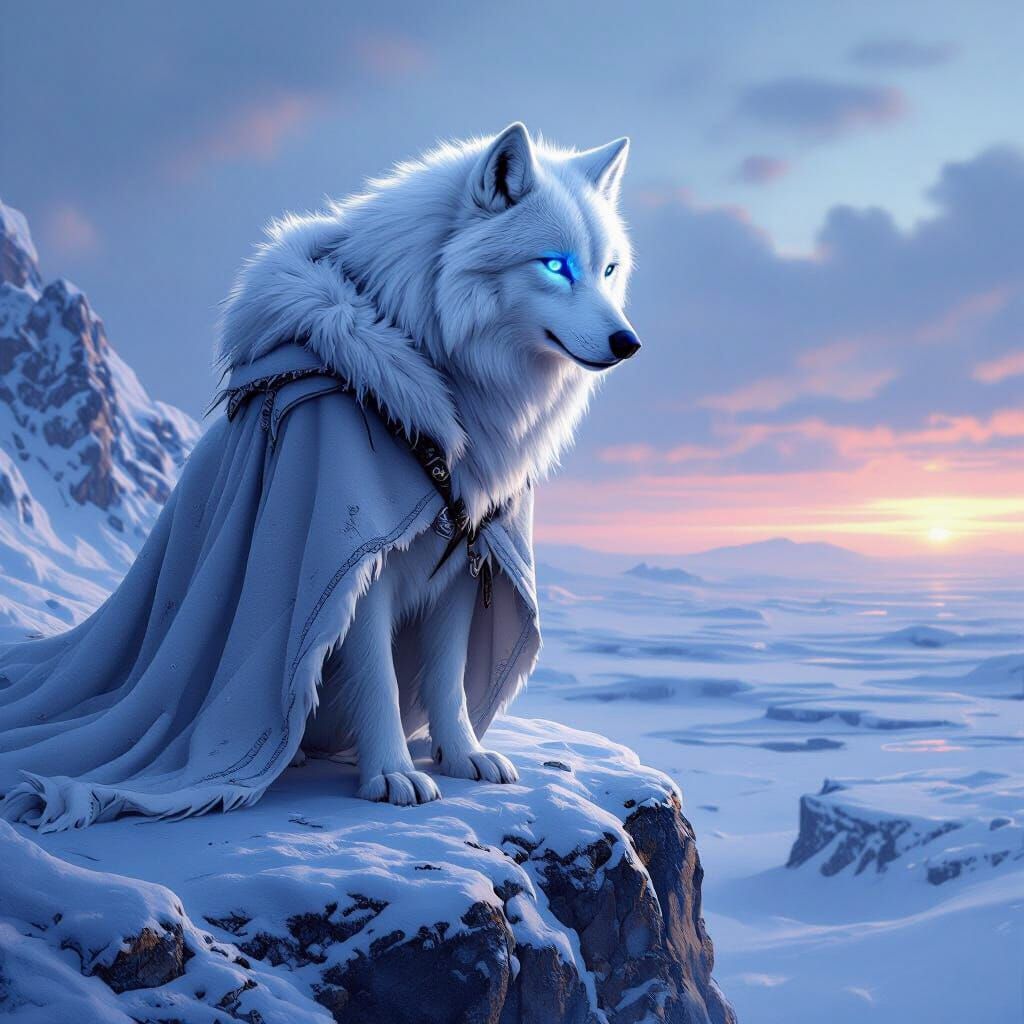 Majestic White Wolf Over Frozen Tundra