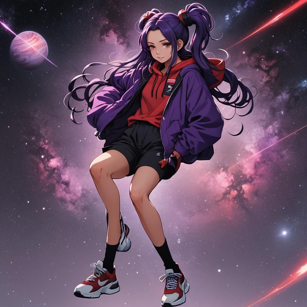 Anime Girl with Galaxy Hair in Manga Style