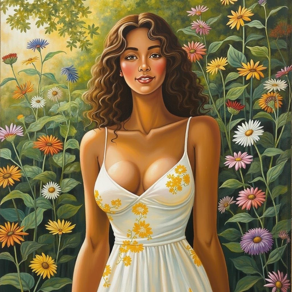 Radiant Woman in Sunlit Garden: Impressionist Style