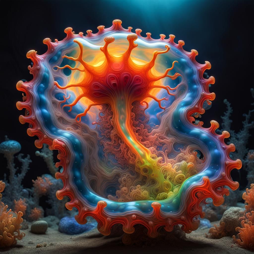 Illuminated Glass Amoeba Underwater Fantasycore Artwork