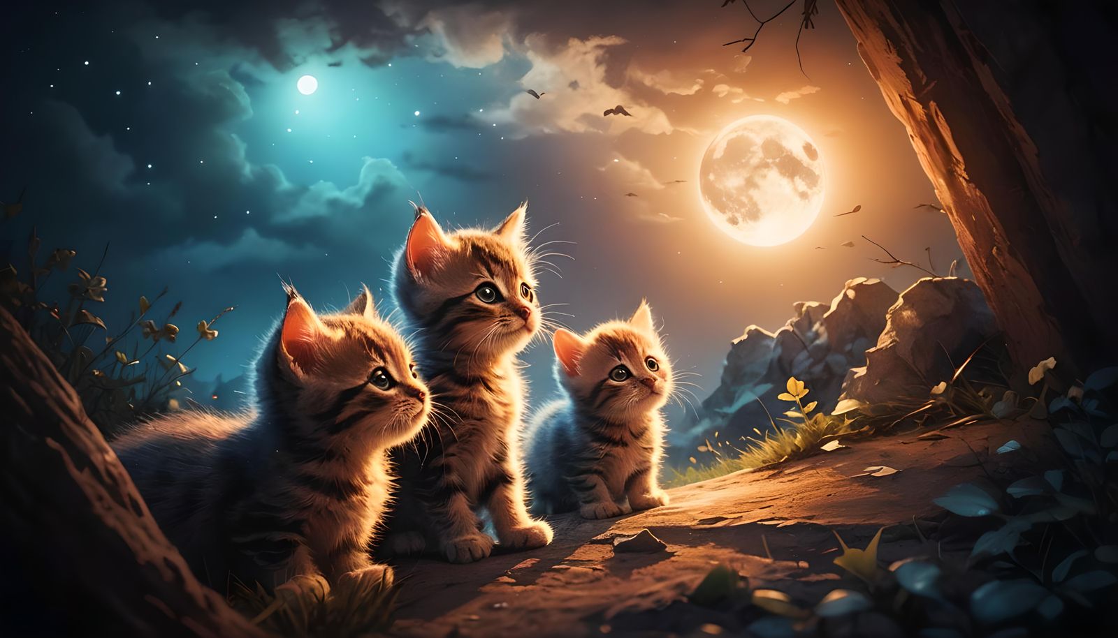 Small Kitten in Soft Moonlight