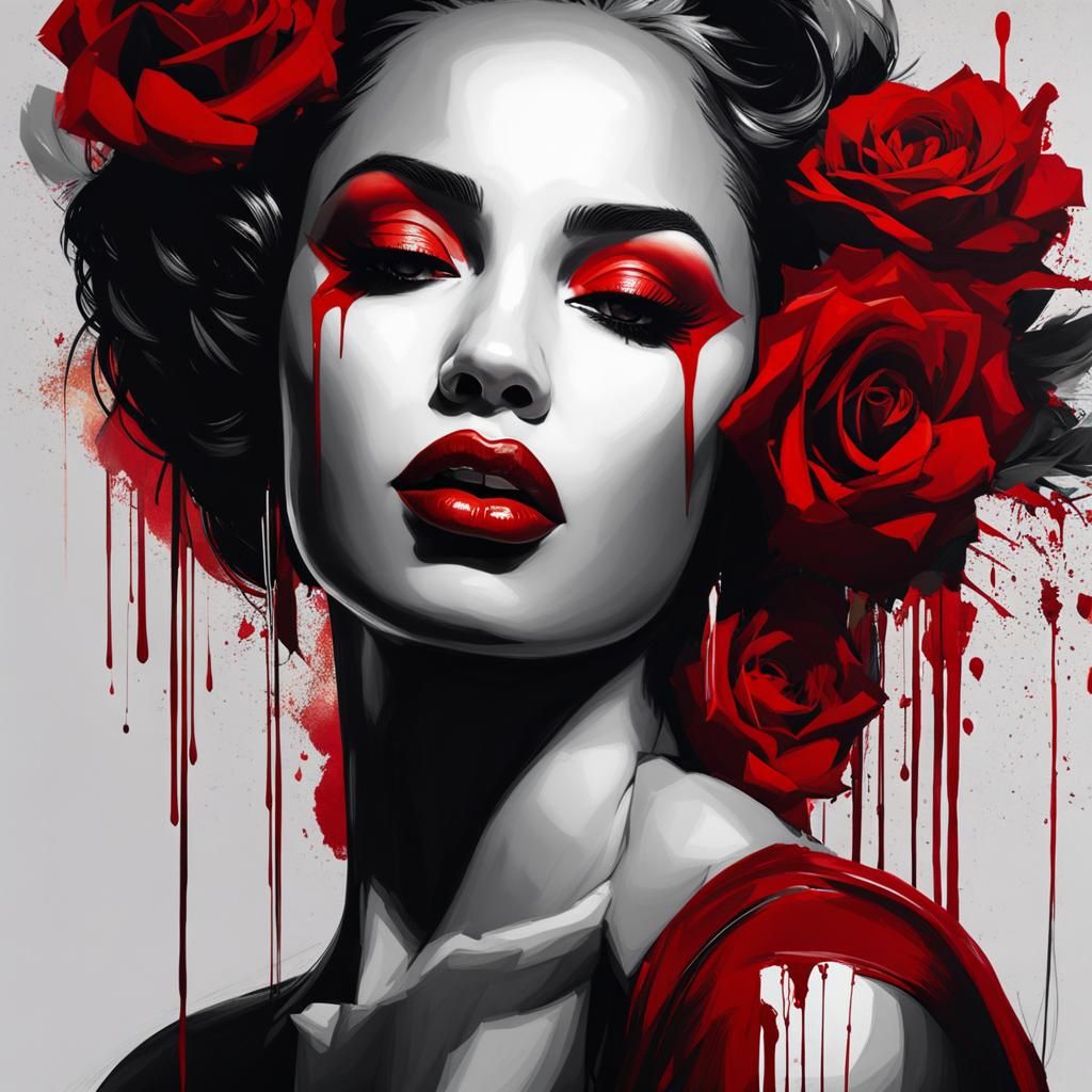 Blood Red Woman in Academic Art Style