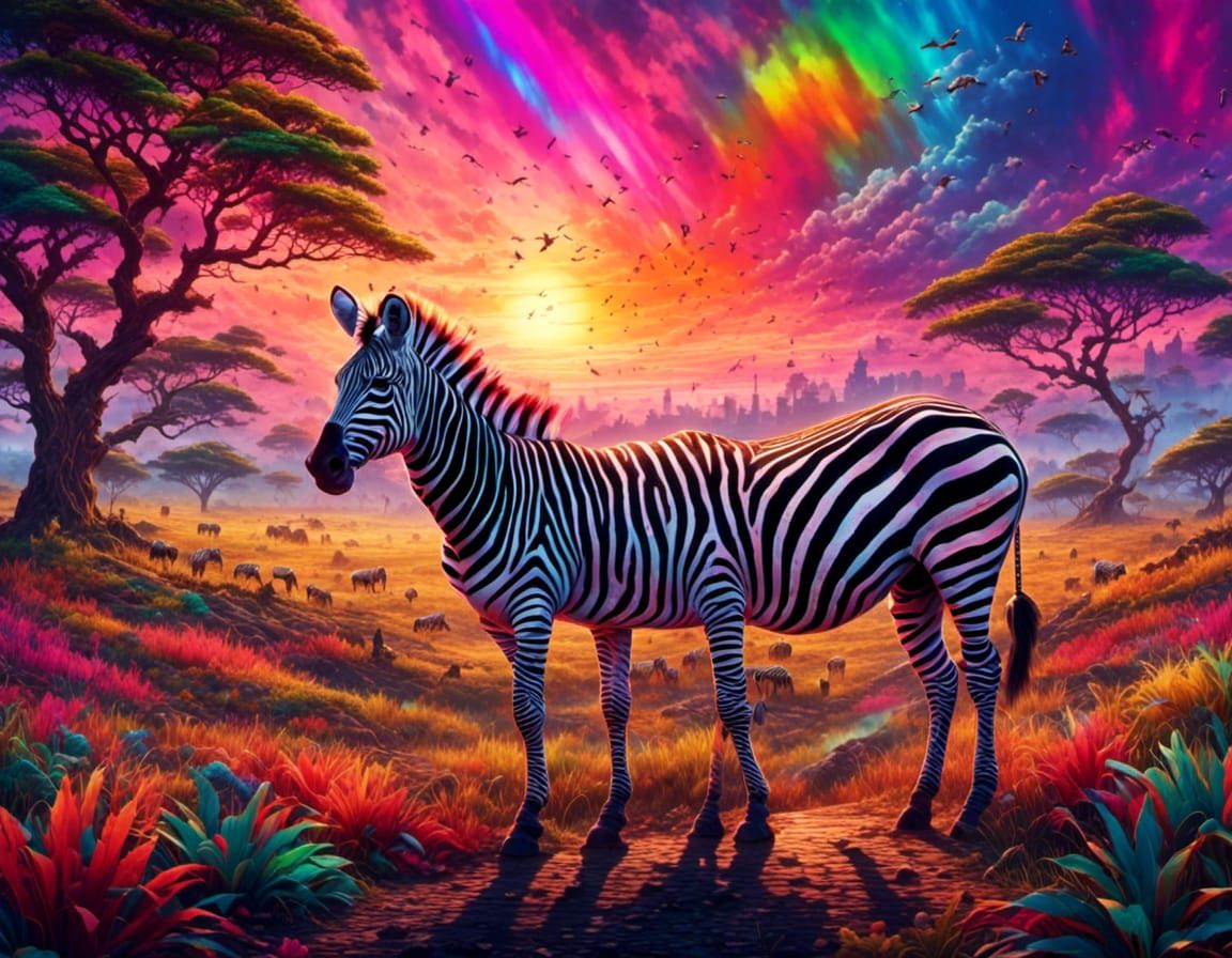 Rainbow Zebra on the African Savanna