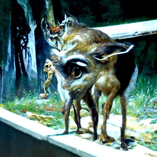 Deer and Goblin in Psychology Class, Oil Painting