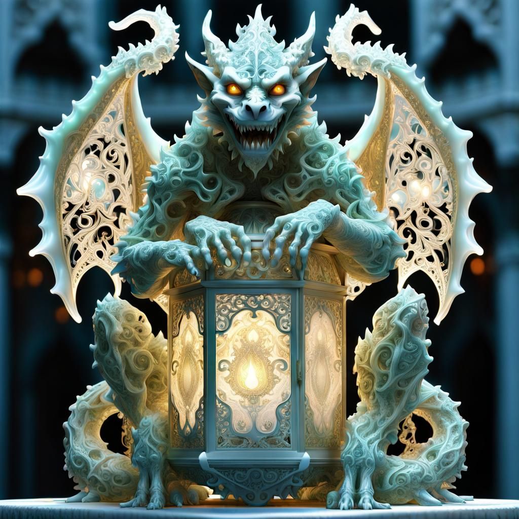 Ornate Gargoyle Gazebo with Diamond Inlay, Digital Art