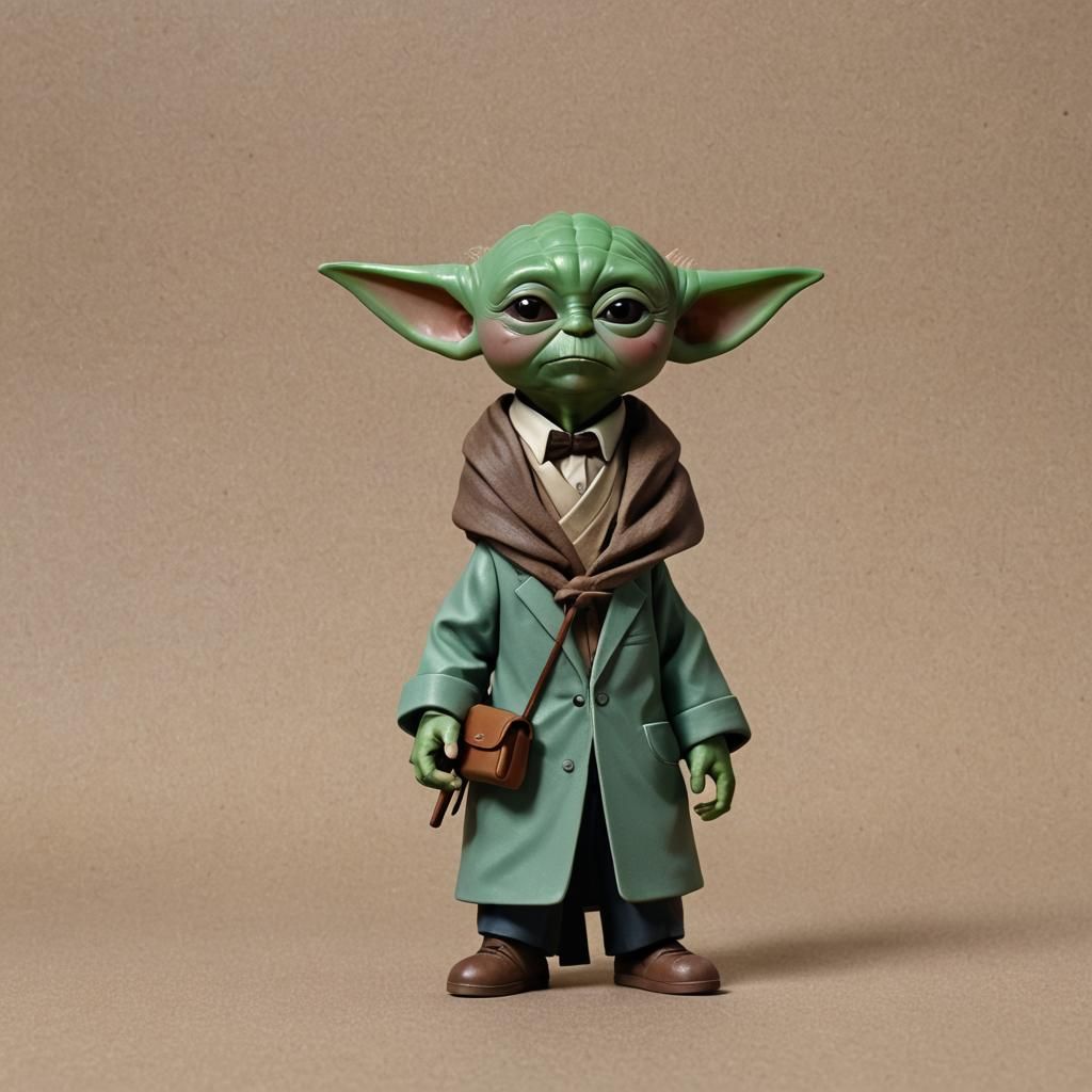Baby Yoda Action Figure in Suit, Cell Shaded Graphics