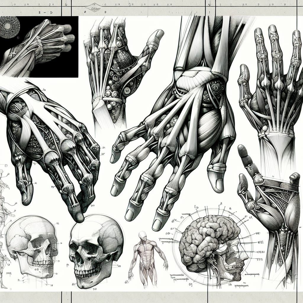 Detailed Anatomy Study: Human Hand in Ink