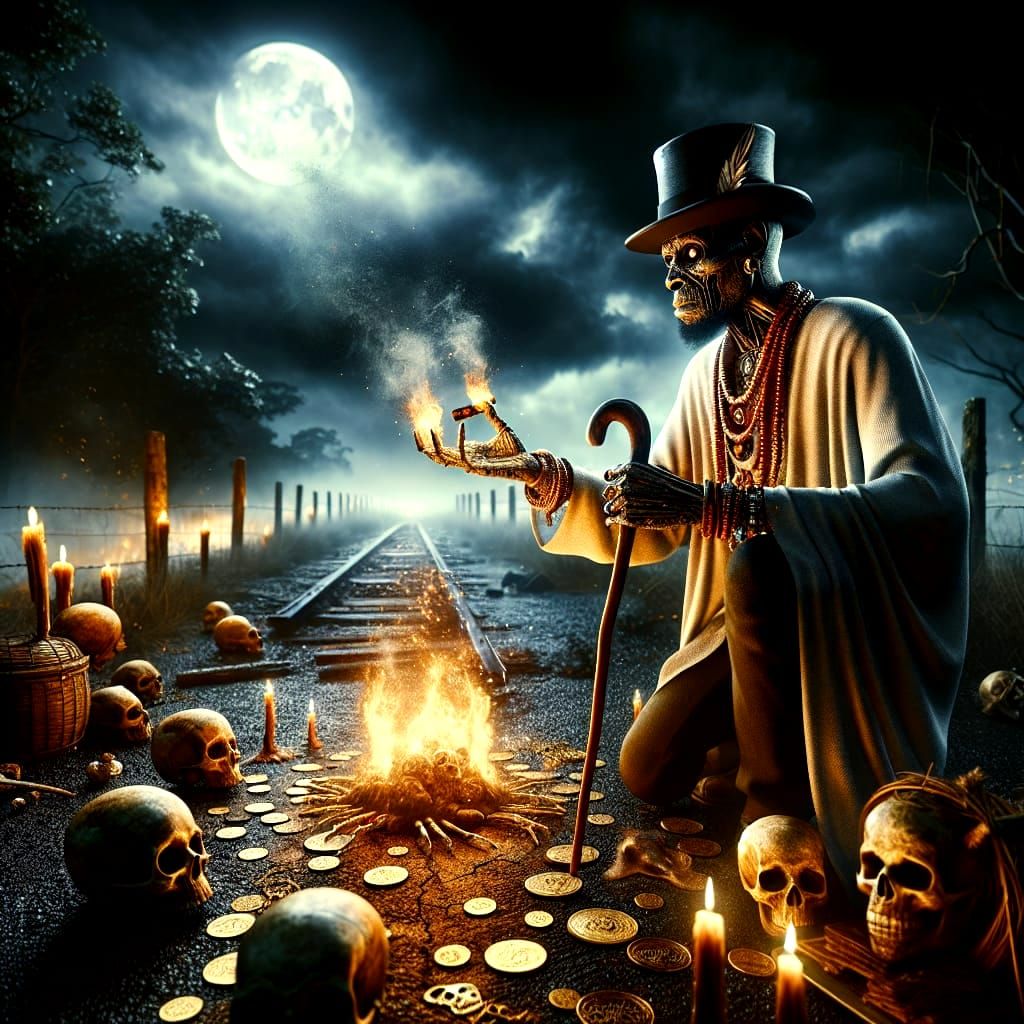 Papa Legba Embodiment at Dark Crossroads in 3D