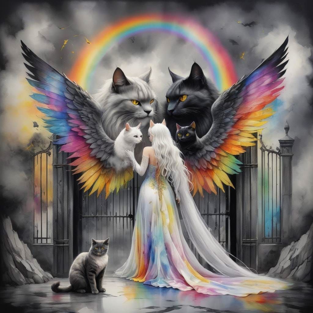 Winged Cat Gates: Rainbow Fantasy Scenery