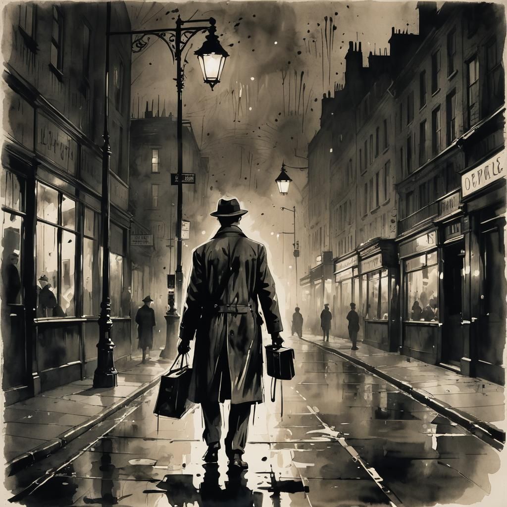 Film Noir Detective in Gloomy London Street