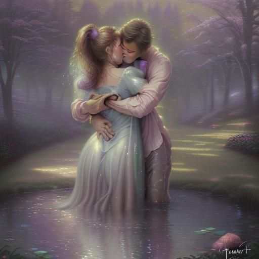 Ethereal Fantasy: Passionate Lovers Embrace in Mist