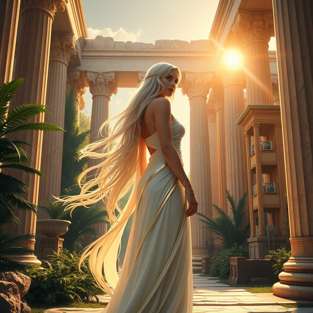 Temple of Artemis Goddess in Elegant White Gold