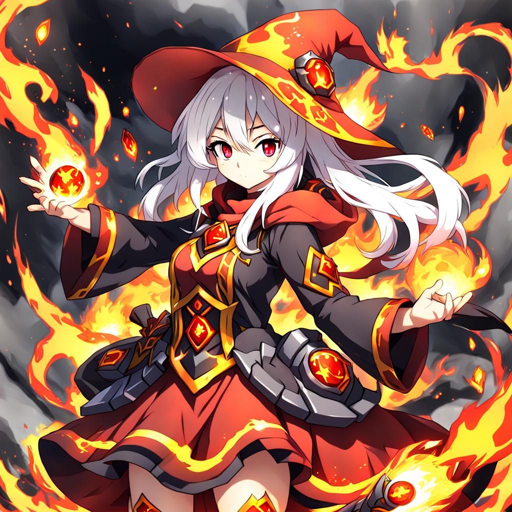 Anime Magma Wizard Girl Illustration