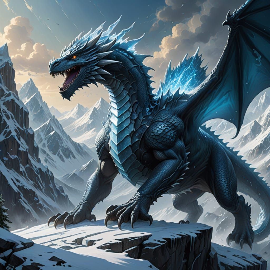 Majestic Ice Dragon Soars Over Frozen Peaks