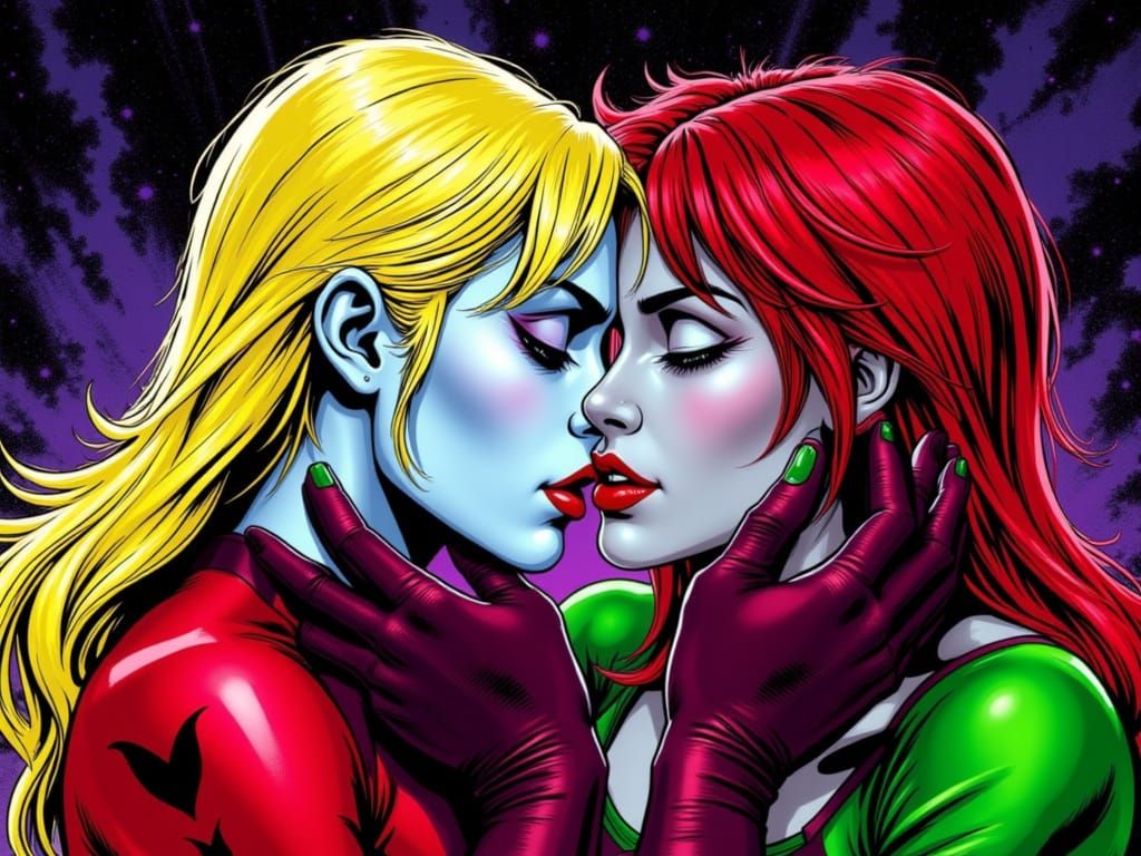 Vampire Harley Quinn and Poison Ivy Embrace in Dark Fantasy ...