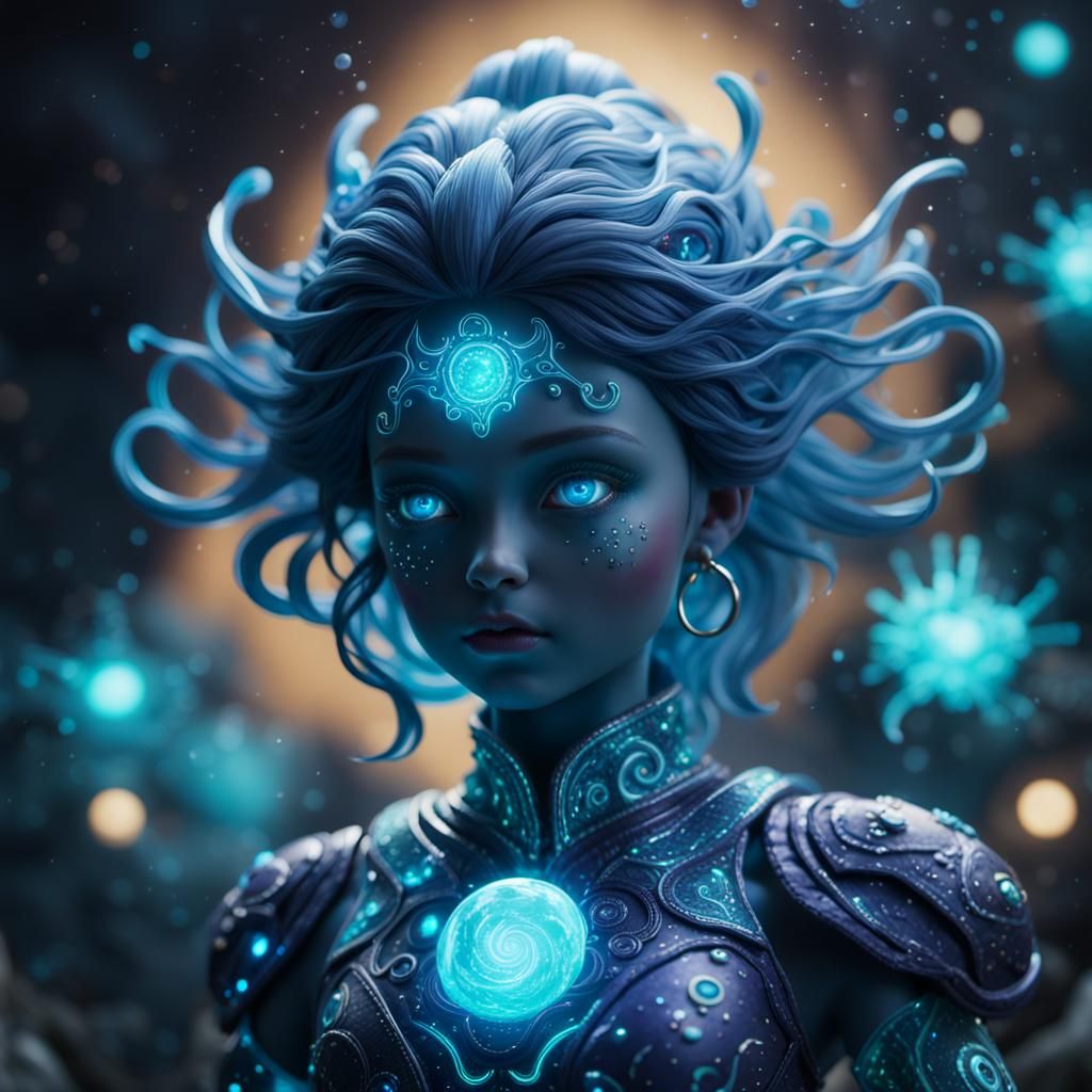 Bioluminescent Porcelain Doll: Detailed Matte Painting