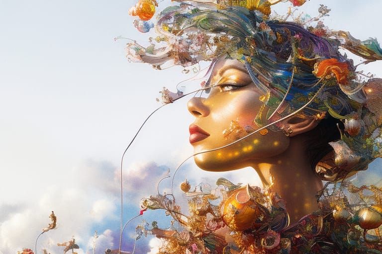 Floating Balloon City in Fantasy Art Style