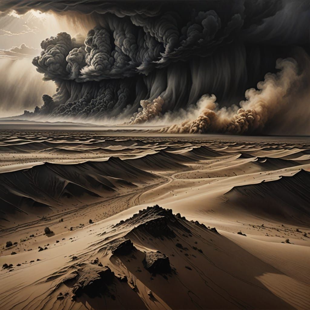 Gritty Gobi Desert Landscape in Charcoal