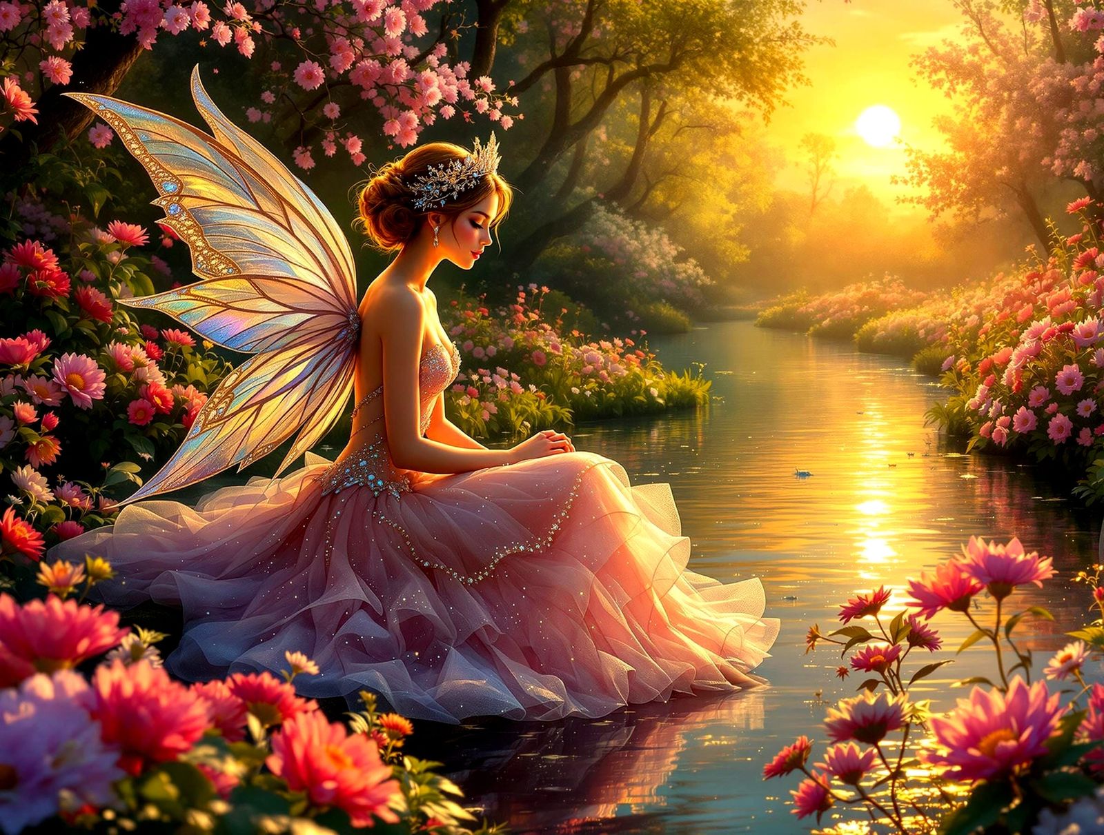 Enchanted Spring Fairy in Vibrant Panorama