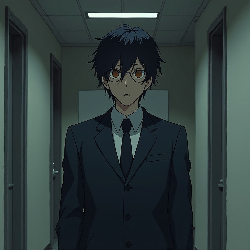 Suited Man in Anime Style Office