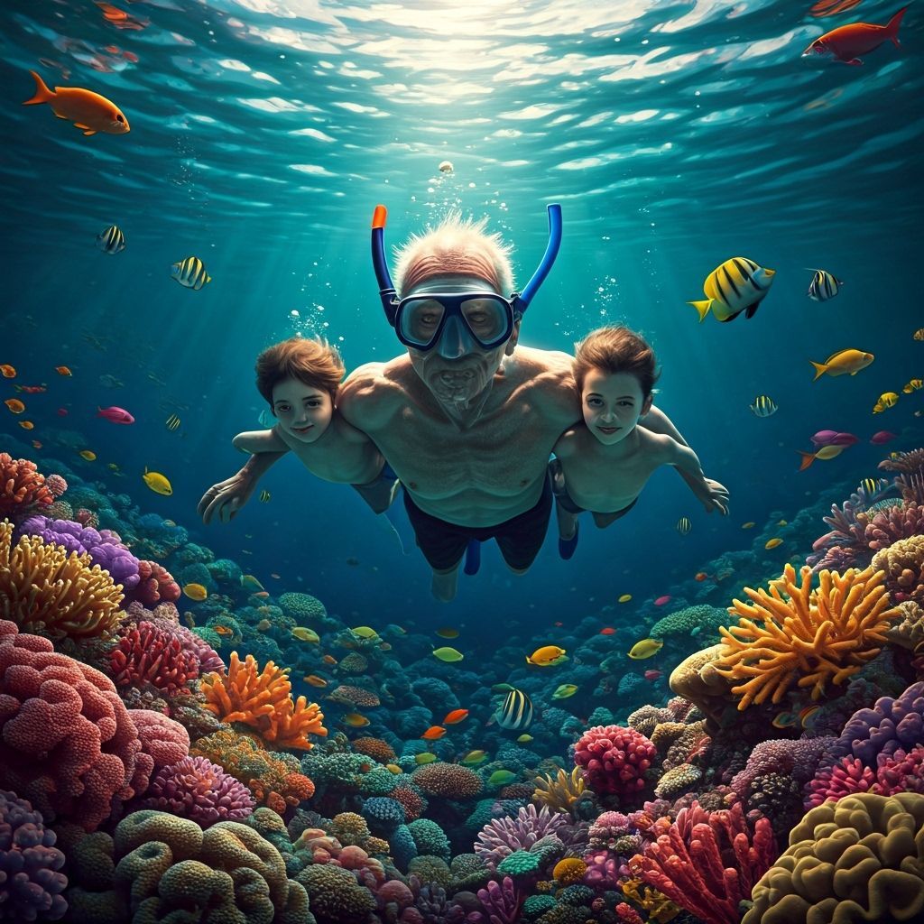Elderly Man Snorkeling in Coral Reef Masterpiece