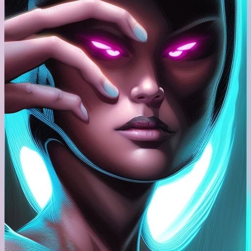 Cyborg Female Portrait in Cyberpunk Neon Style