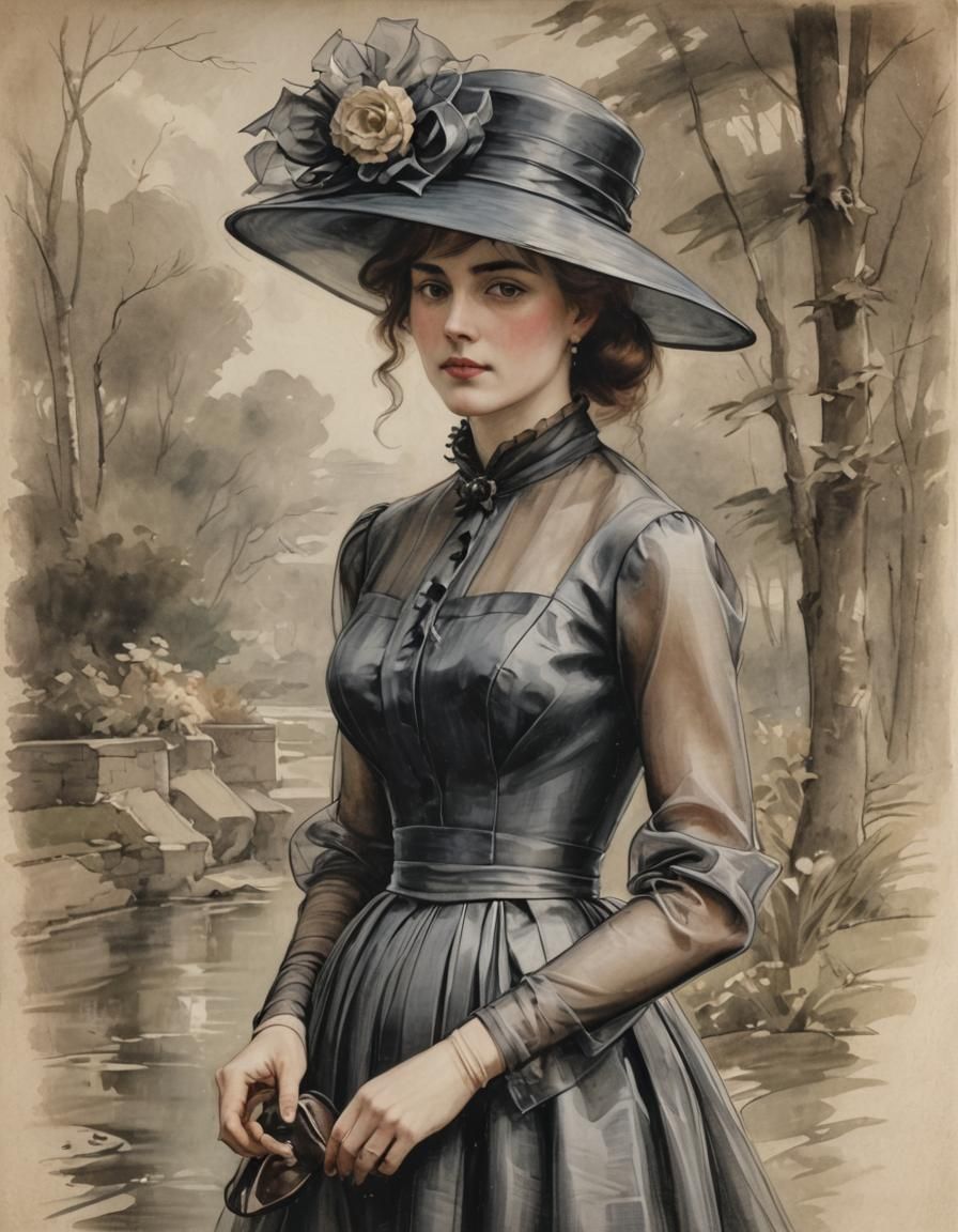 Elegant Woman in Organza Dress, Waterhouse Style