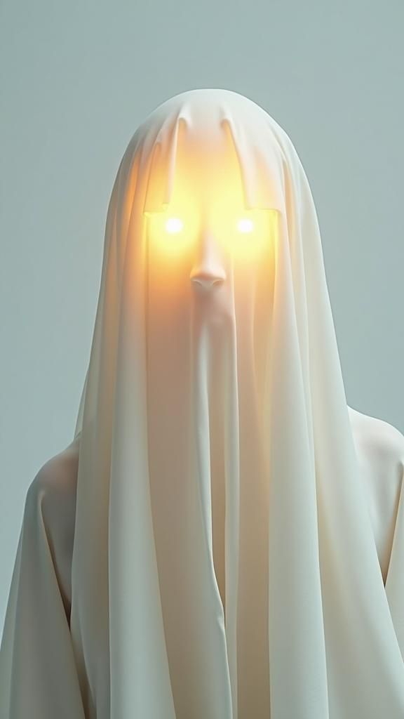 Ethereal Face Veiled in Light and Translucent Fabric