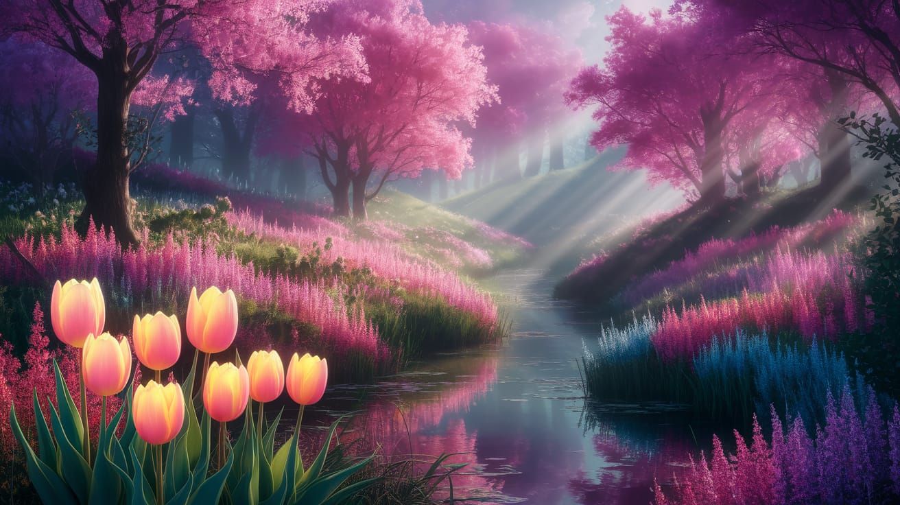 Ethereal Forest Scene in Vibrant Colors