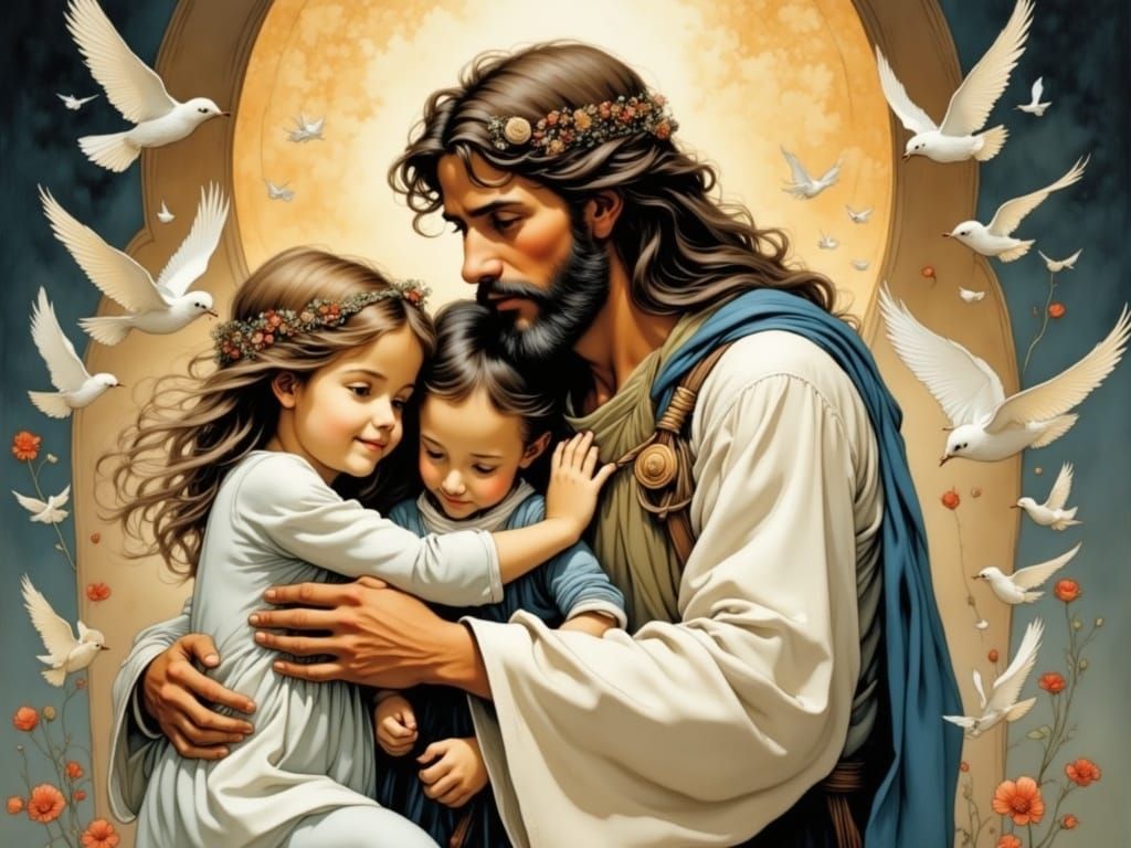 Jesus Blesses Innocent Children in a Tender Moment of Faith ...