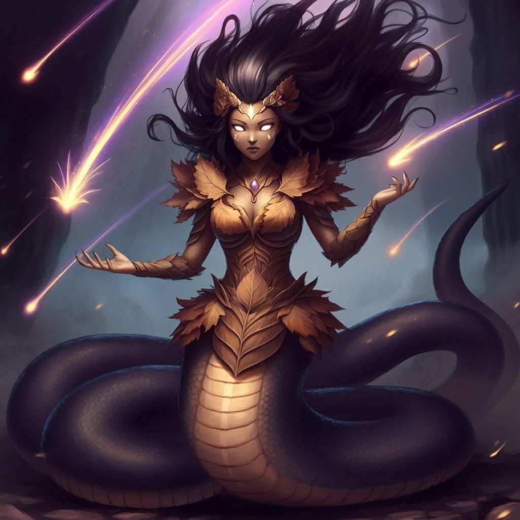 Snake Woman Wielding Magic in Anime Style