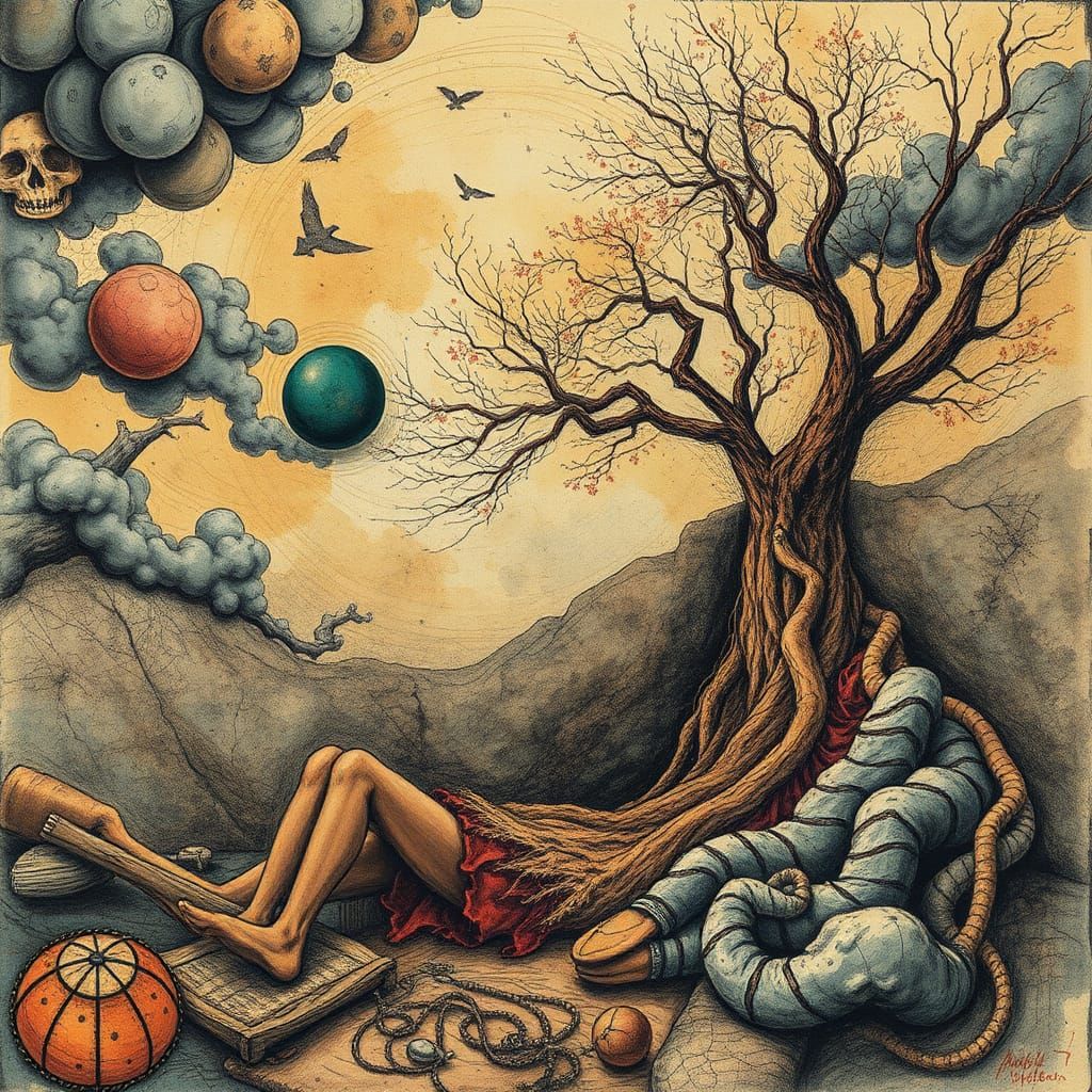 Surreal Dreamscape Search in Alcohol Ink Style